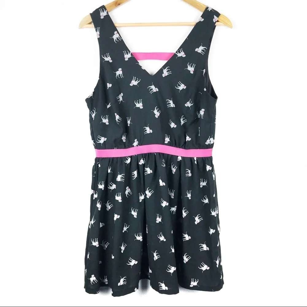 Marilyn Monroe Poodle Print Dress Womens Medium Black Pink Fit Flare Sleeveless